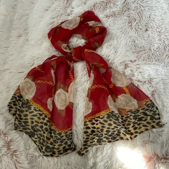 Vintage Accessories - ❤️🔥Vintage Scarf RED FLORAL & LEOPARD Design❤️🔥